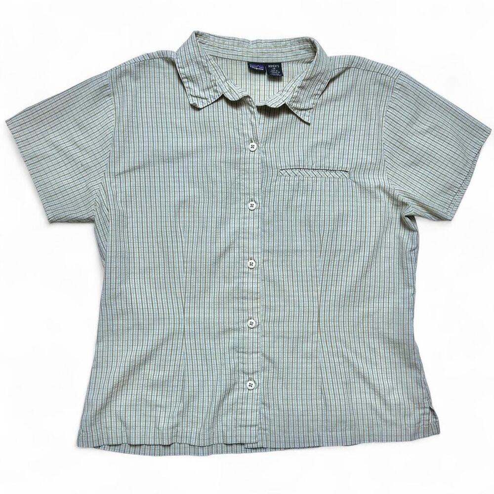 Patagonia Lightweight A/C Shirt Green Cotton Hemp Grid Plaid Button Womens 14